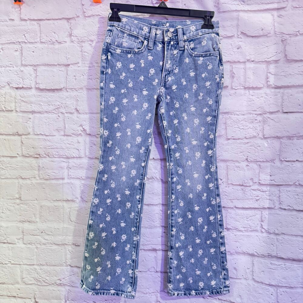 Old Navy Flare Light Blue Jeans w White Flowers Sz 10 youth